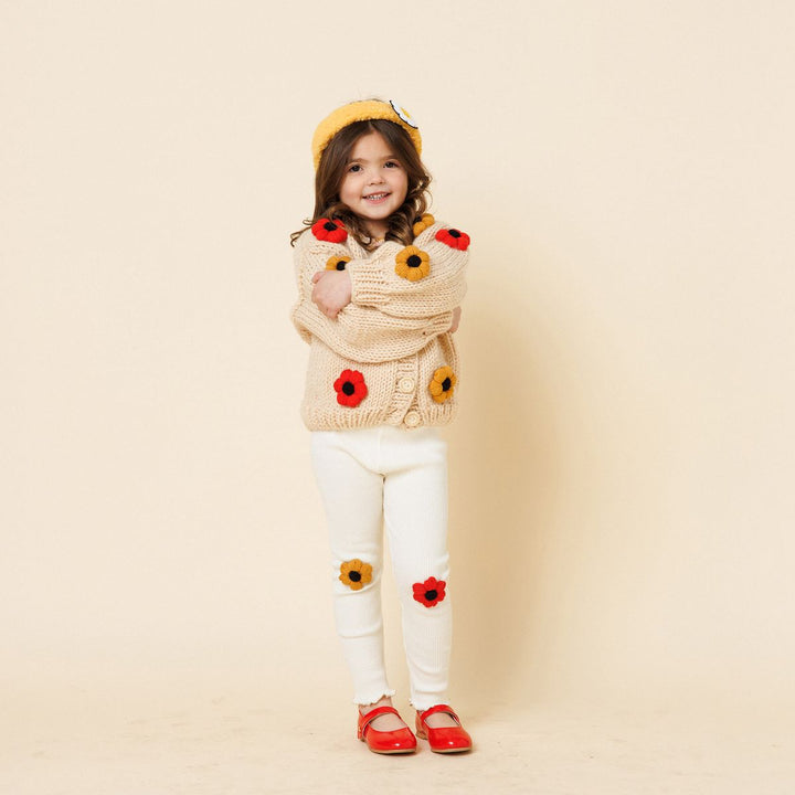 Flower Knitted Cardigan - Cream
