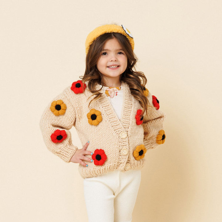 Flower Knitted Cardigan - Cream
