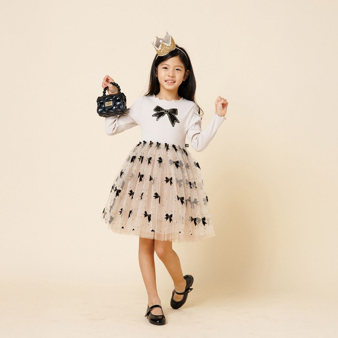 Evelyn Bow Tutu Dress - Beige