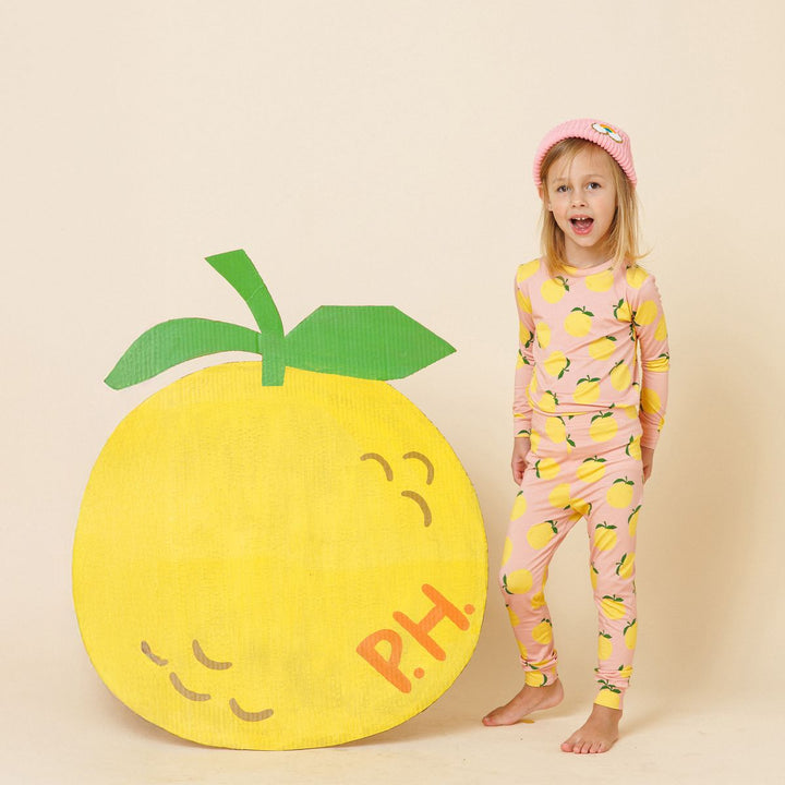 Printed Bamboo Pajama Set - Pink Yuzu