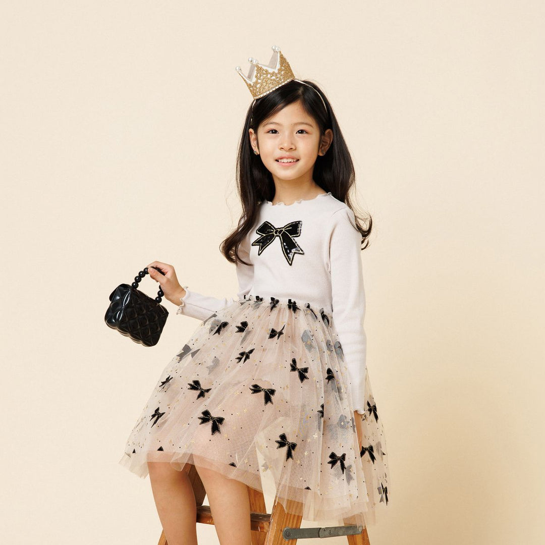 Evelyn Bow Tutu Dress - Beige