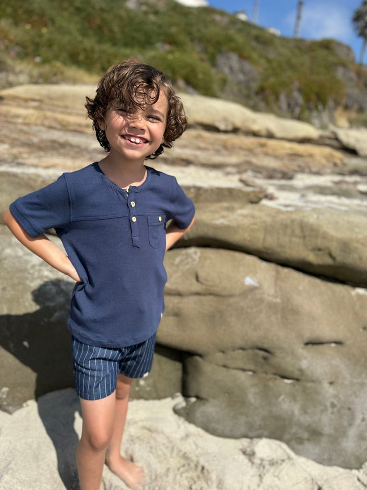 Crew Woven Shorts - Dark Chambray Stripe