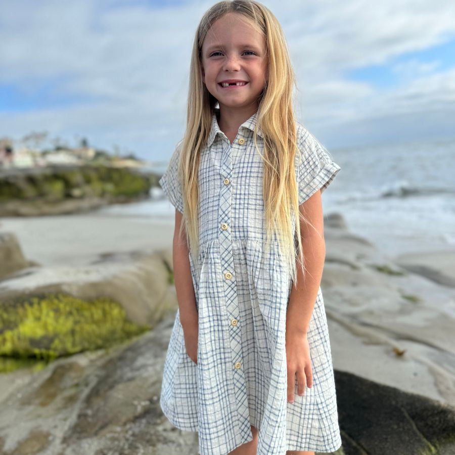 Heather Dress - Blue Plaid Seersucker