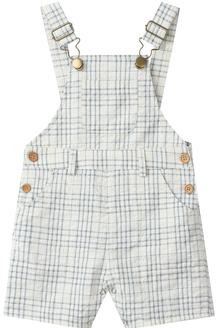 Galleon Woven Overalls - Chambray/cream plaid