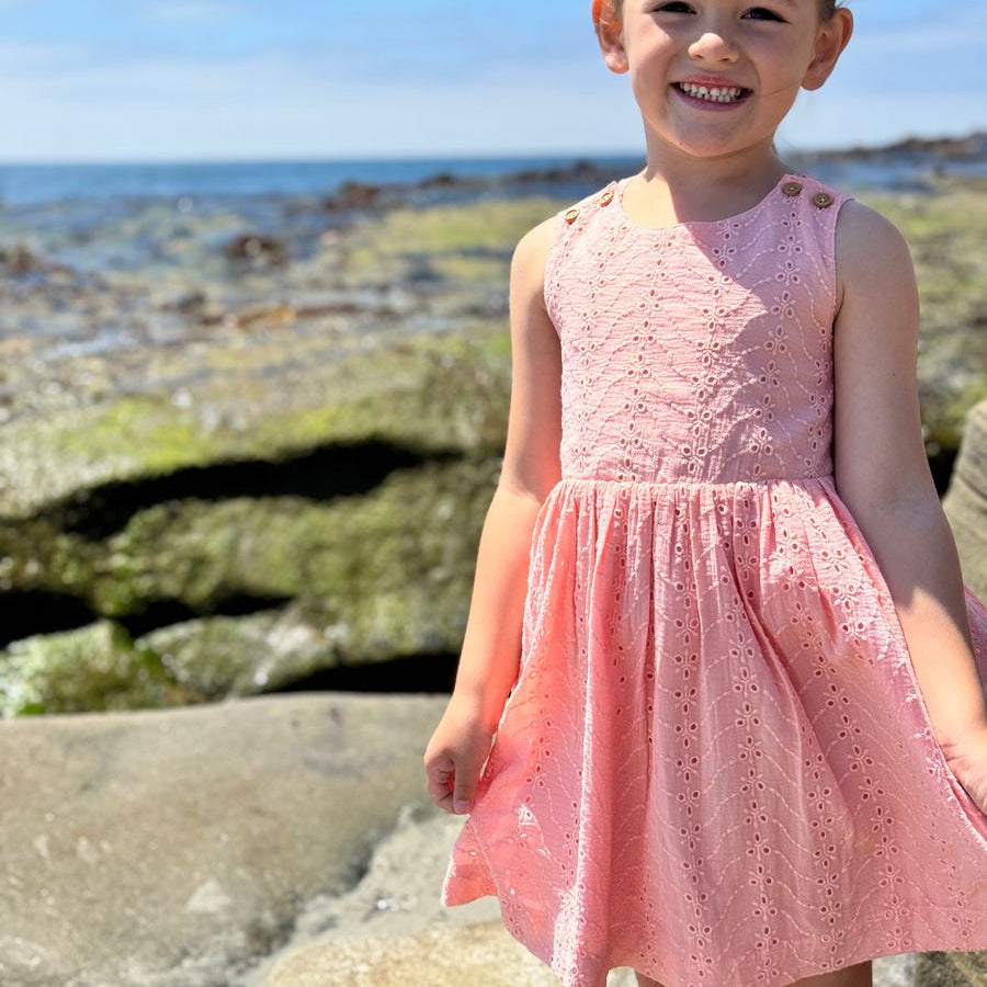 Tilly Dress in Peach Eyelet