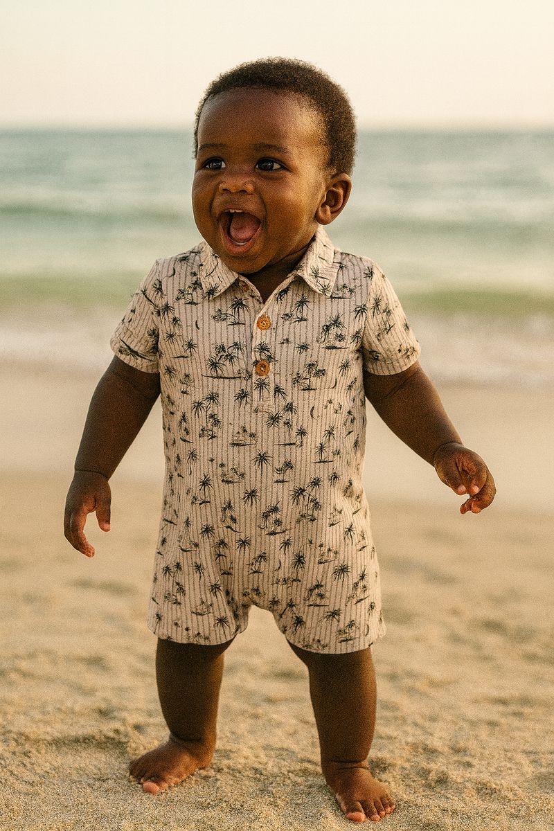 Molokai Printed Romper - Beige Island