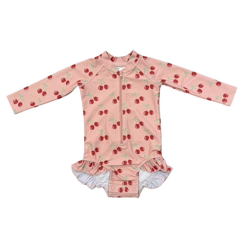 One-Piece Ruffle Cherries Rash Guard