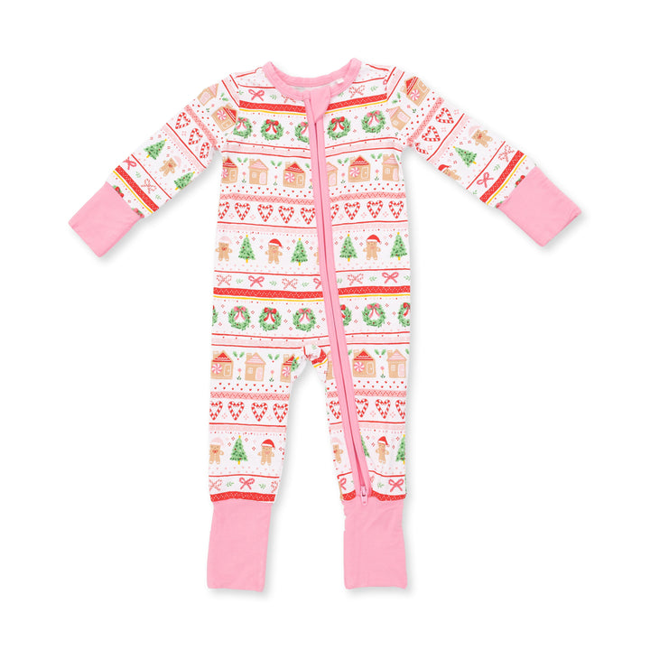 Angel Dear Gingerbread Fair Isle Pink Convertible Romper