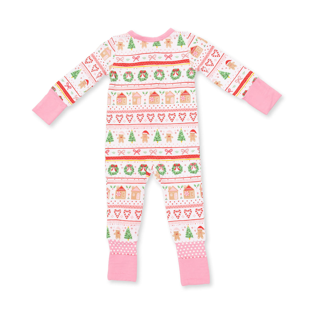 Angel Dear Gingerbread Fair Isle Pink Convertible Romper