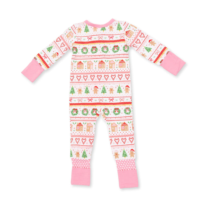 Angel Dear Gingerbread Fair Isle Pink Convertible Romper