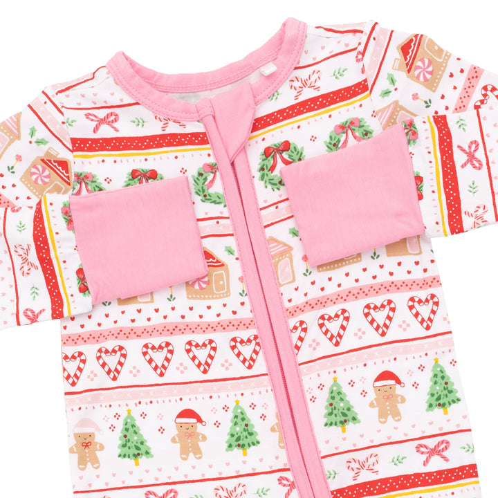 Angel Dear Gingerbread Fair Isle Pink Convertible Romper