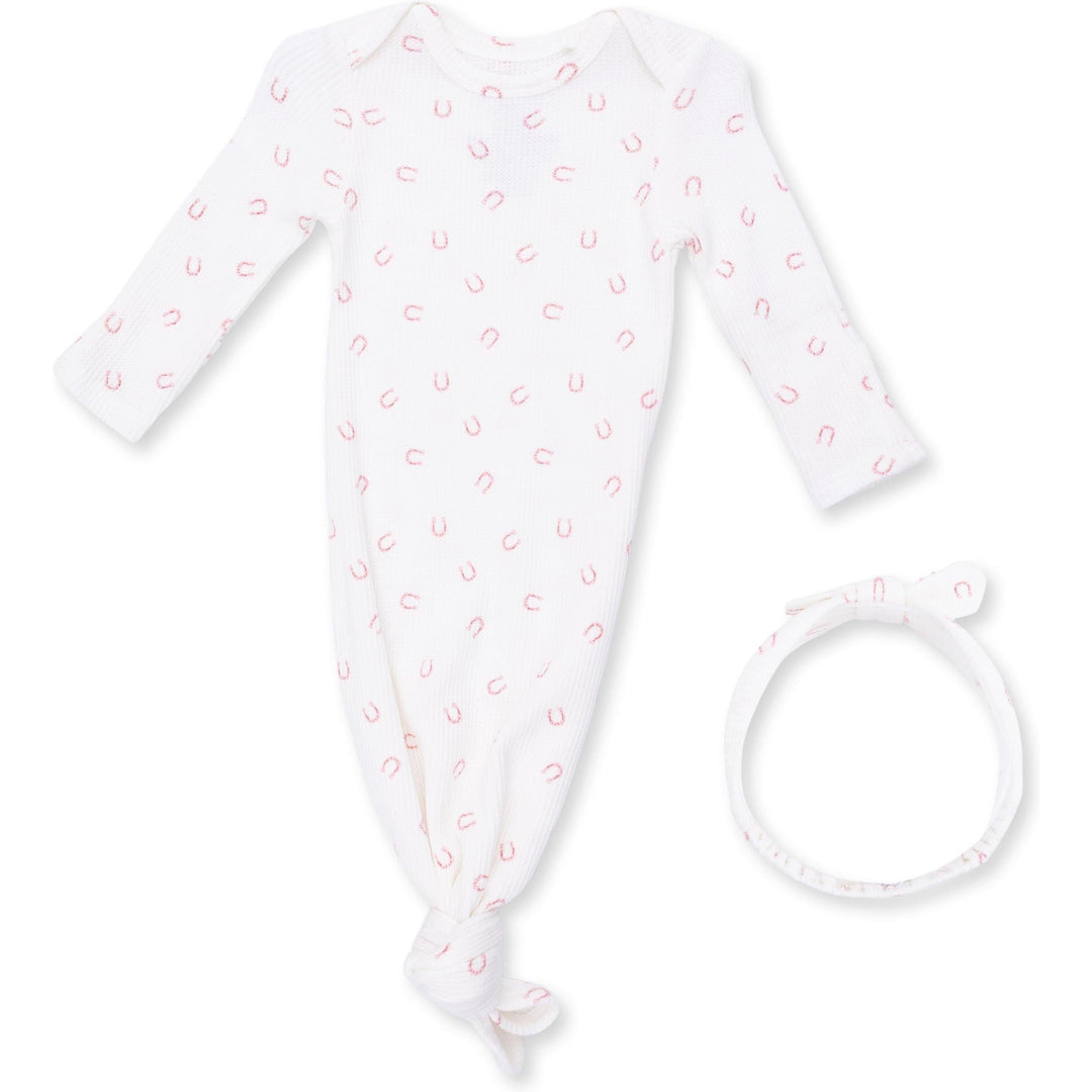 Angel Dear Little Horseshoes Pink Knotted Gown & Knot Headband