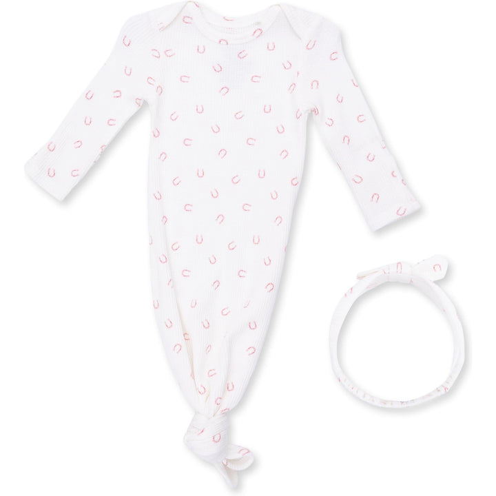 Angel Dear Little Horseshoes Pink Knotted Gown & Knot Headband