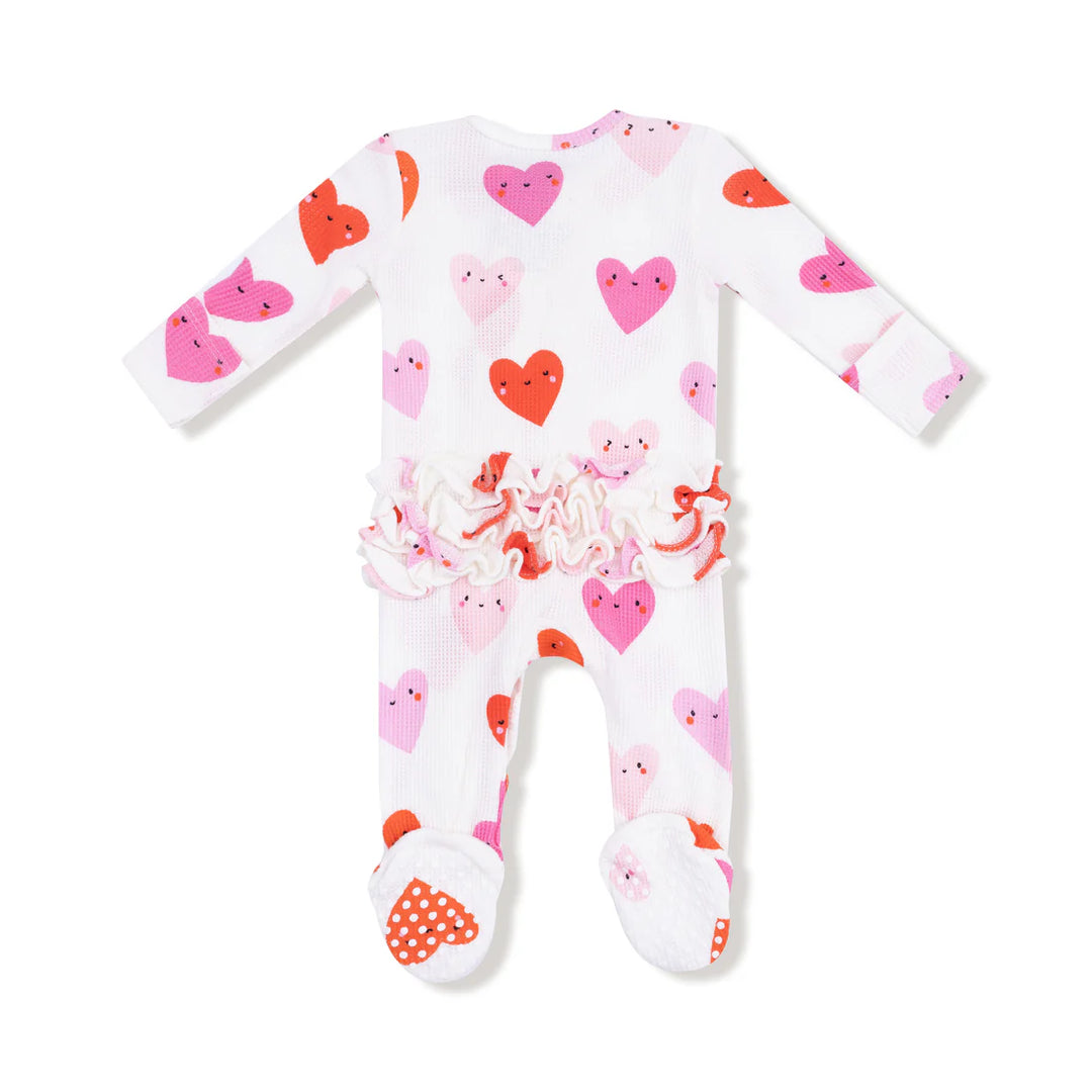 Happy Hearts Ruffle Zipper Footie