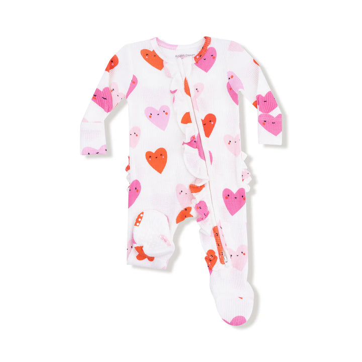 Happy Hearts Ruffle Zipper Footie