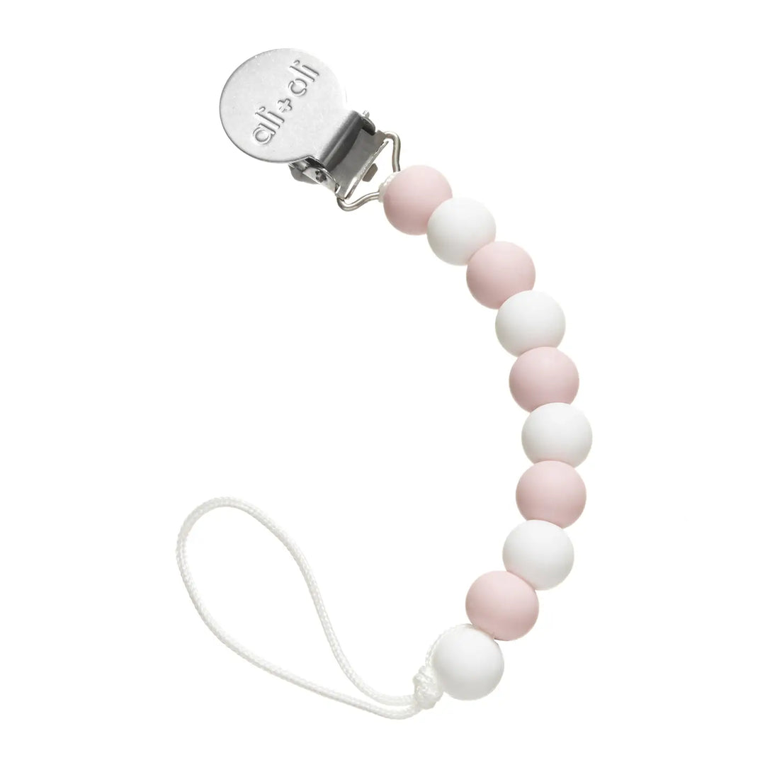 Silicone Pacifier Clip - Pink + White