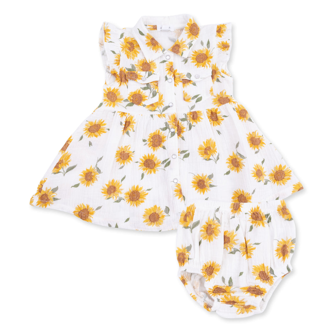 Angel Dear Baby Sunflower Western Pearl Snap Dress & Bloomer