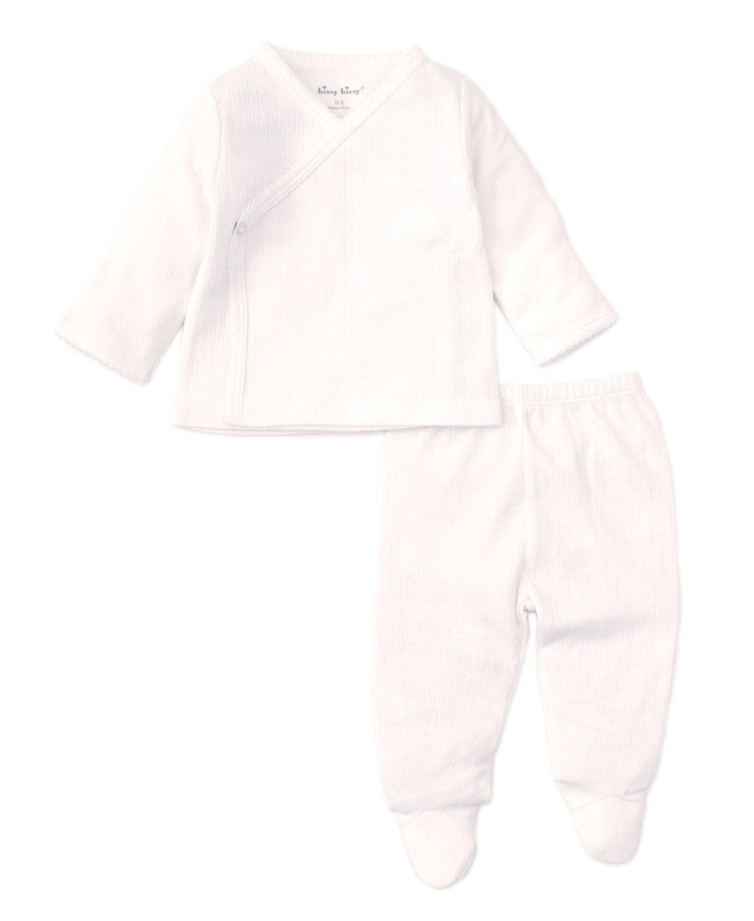 Kissy Pointelle Cross Tee & Pant Set - White
