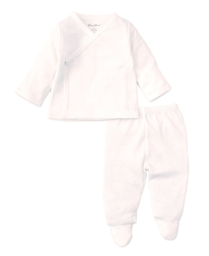 Kissy Pointelle Cross Tee & Pant Set - White