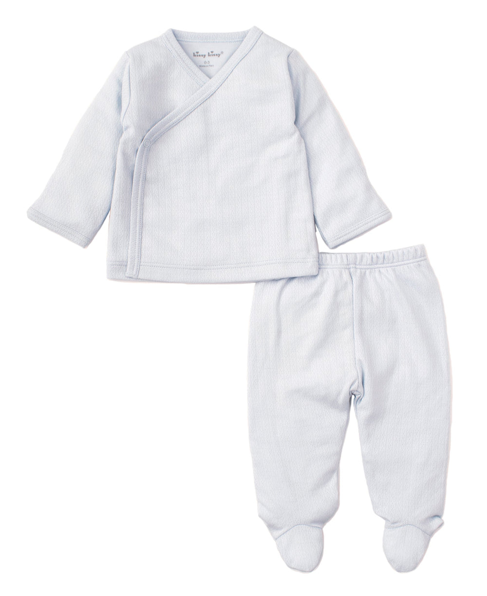 Kissy Pointelle Cross Tee & Pant Set - Light Blue