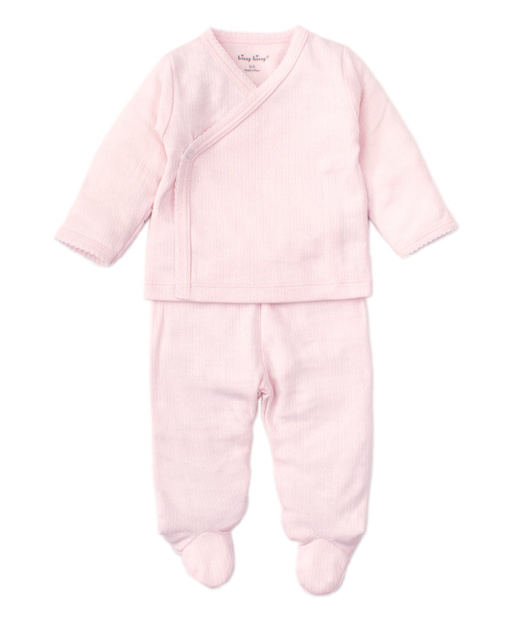 Kissy Pointelle Cross Tee & Pant Set - Pink