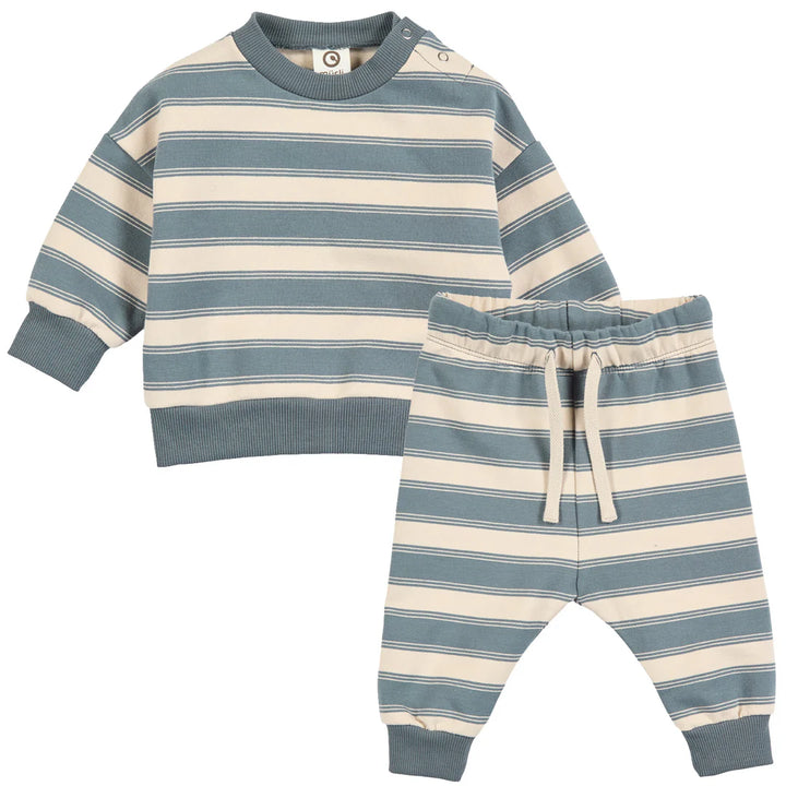 Stripe Sweat Set - Oak/Stromy Blue