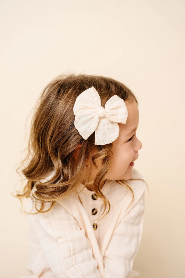 Cloud Muslin Heirloom Bow - Cream Clip