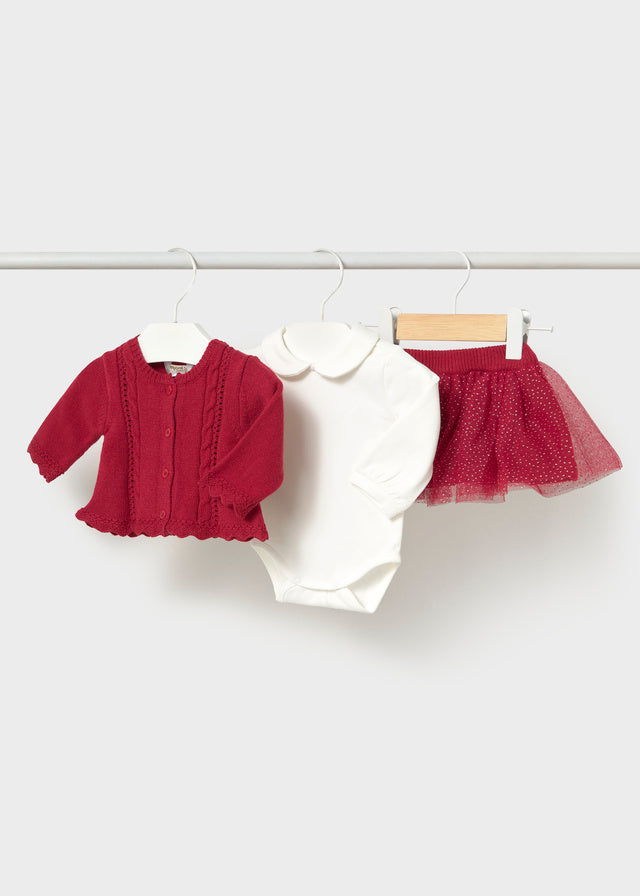 Tulle Knit Skirt Set | Red 2811