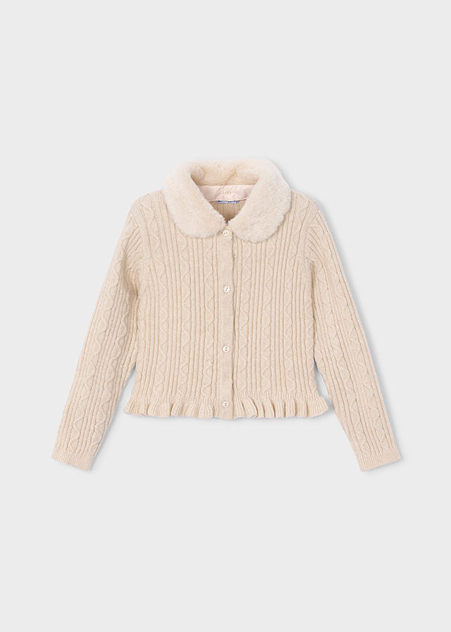 Faux Fur Collar Cardigan|Milk 4324