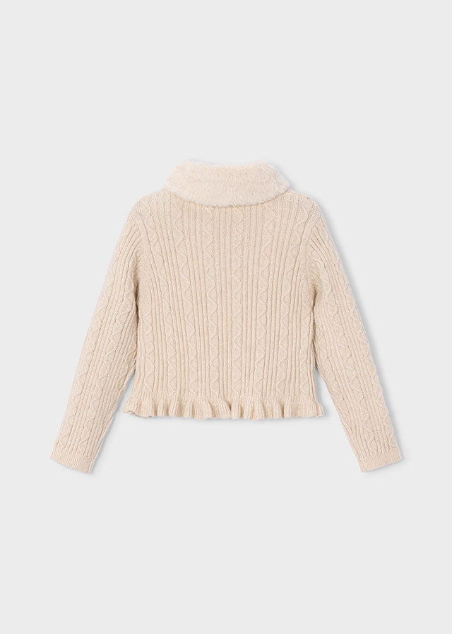 Faux Fur Collar Cardigan|Milk 4324