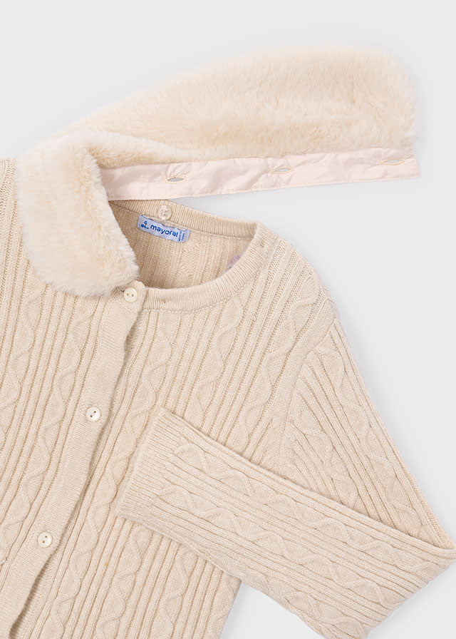 Faux Fur Collar Cardigan|Milk 4324