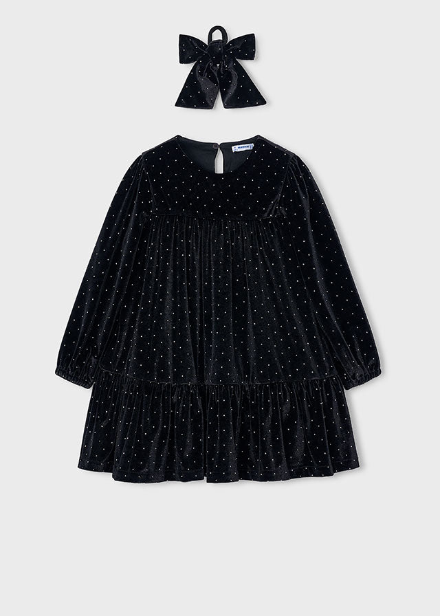 Velvet Dress with Hair Tie | Black 4930