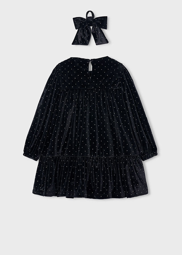Velvet Dress with Hair Tie | Black 4930