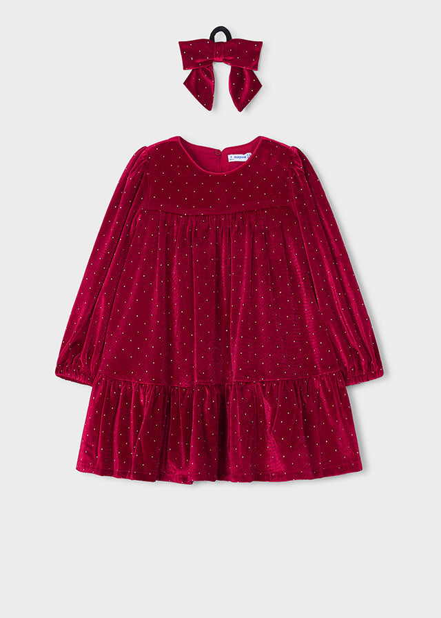 Velvet Dress with Hair Tie | Red