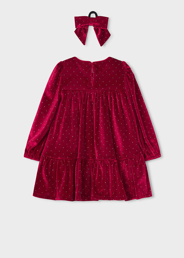 Velvet Dress with Hair Tie | Red