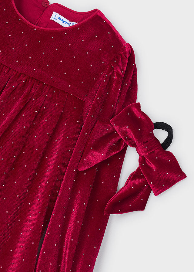 Velvet Dress with Hair Tie | Red