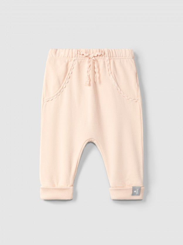 Plush Pull-Up Pants with Rickrack Detail - Pink