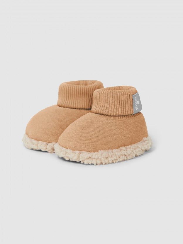 Plush Booties with Fur Detail - Almond