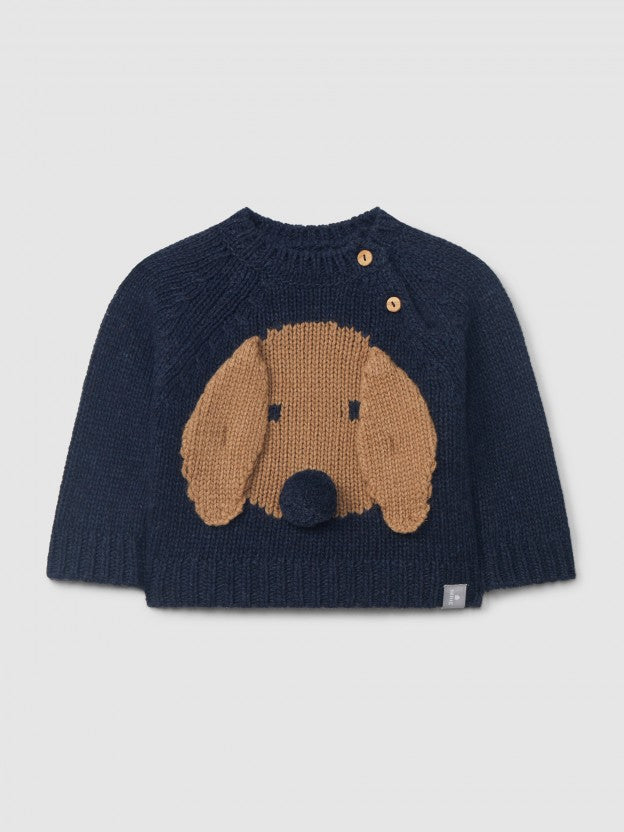 Puppy Knit Sweater - Indigo