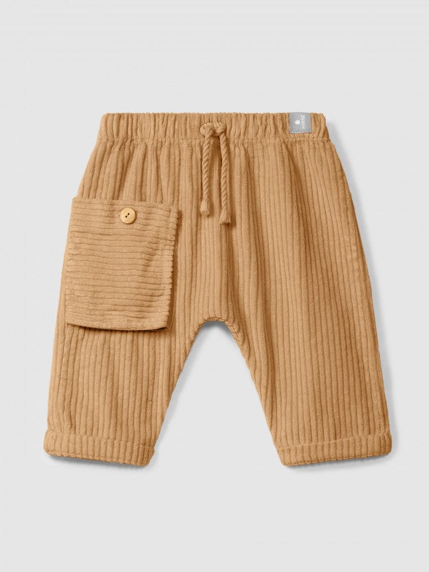 Ribbed Velvet Pull-Up Pants - Almond