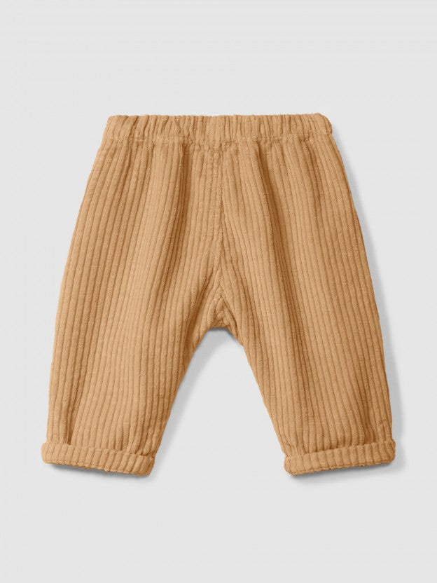 Ribbed Velvet Pull-Up Pants - Almond