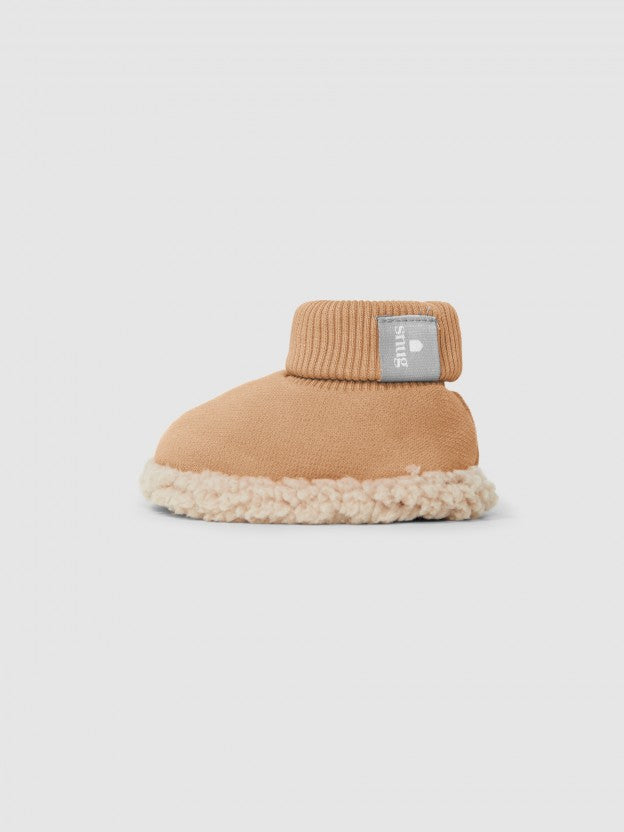 Plush Booties with Fur Detail - Almond