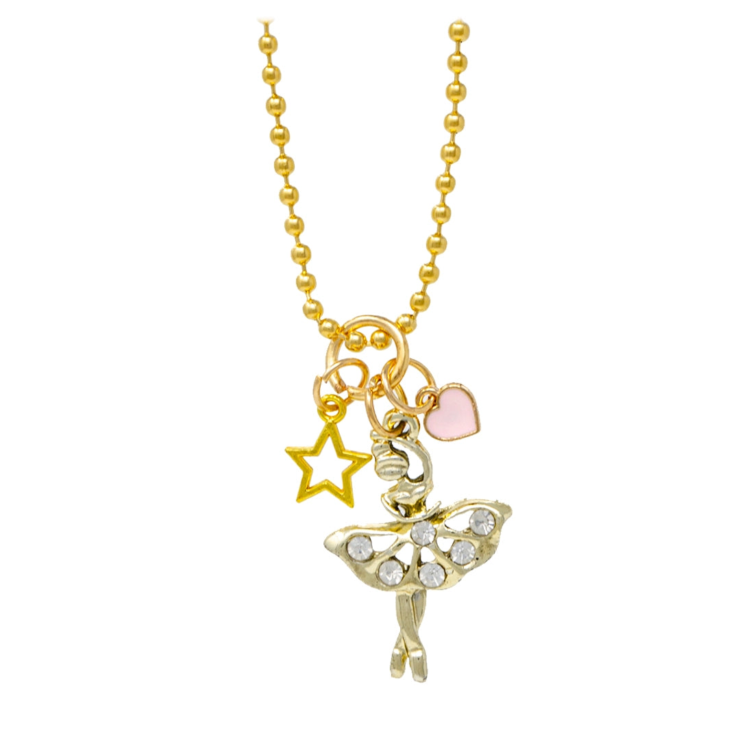 Ballerina, Heart and Star Gold Charm Necklace