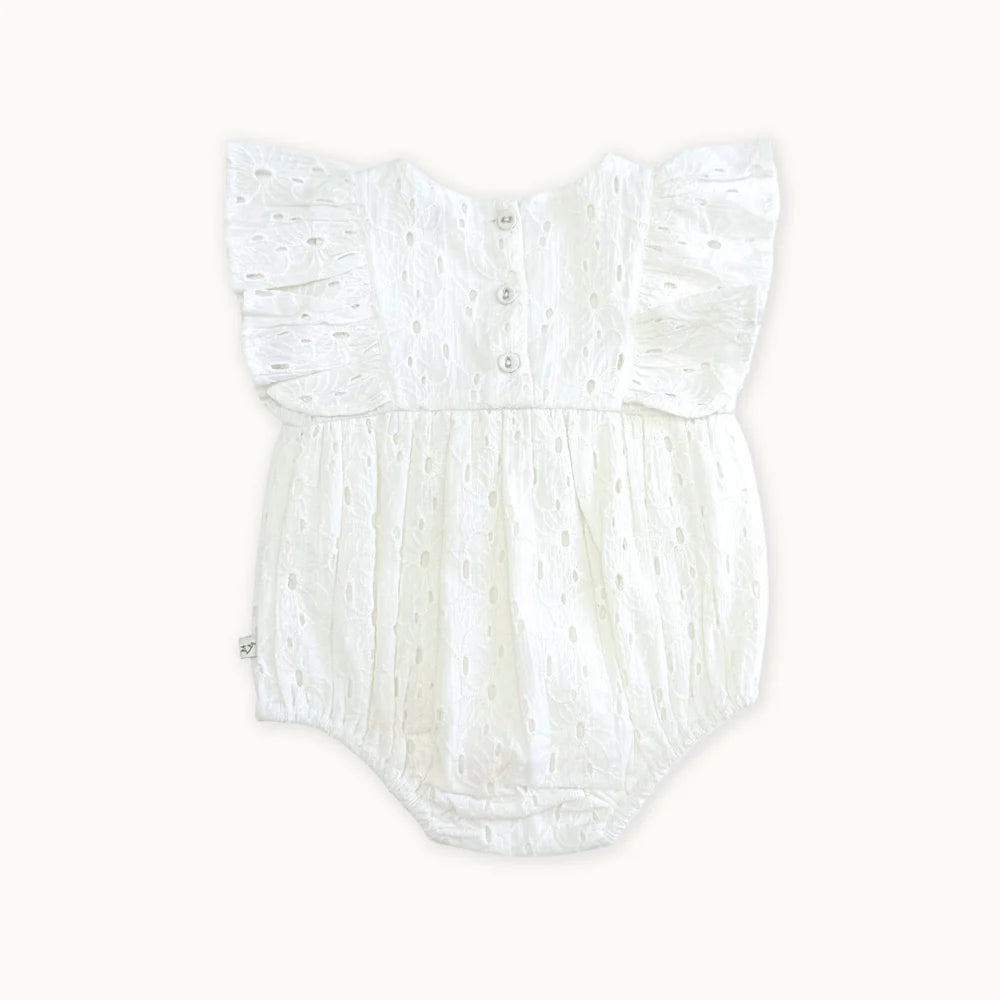 Luna Schiffli Ruffle Bow Romper - Off White