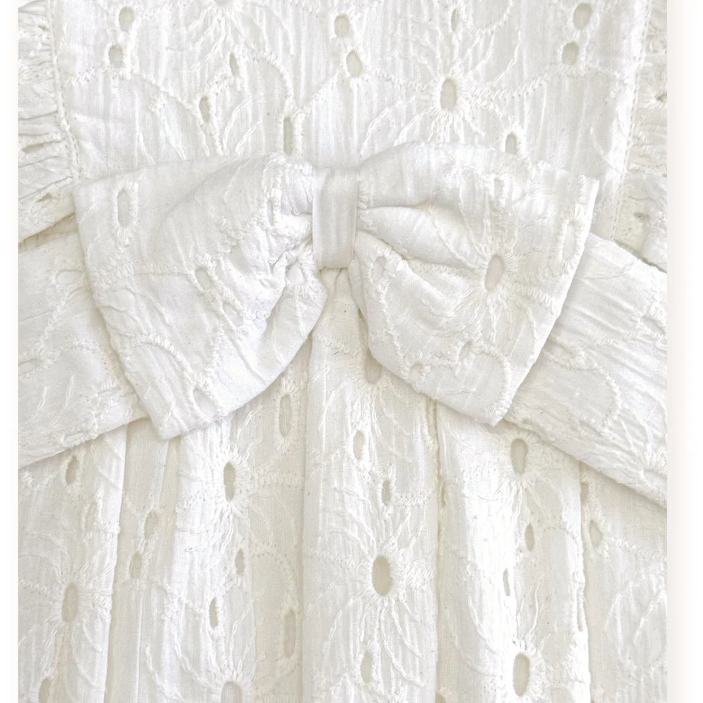 Luna Schiffli Ruffle Bow Romper - Off White