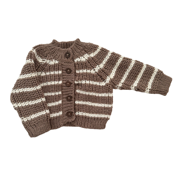 Rib Knit Stripe Cardigan - Tan