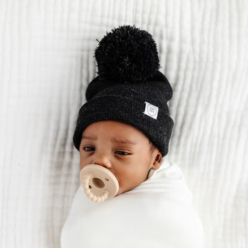 Beanie with Pom - Heathered Black