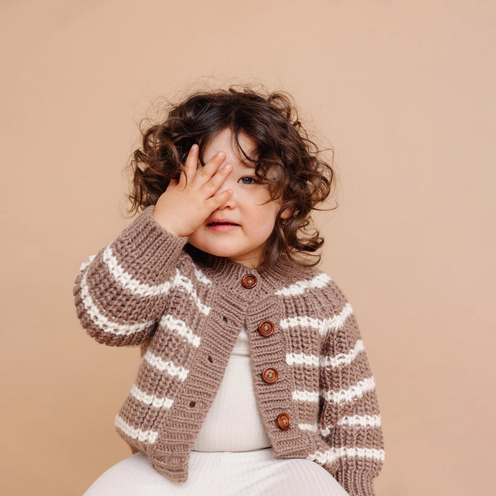 Rib Knit Stripe Cardigan - Tan