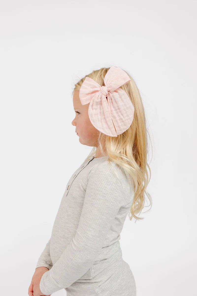 Cloud Muslin Heirloom Large Bow Clip - Blush