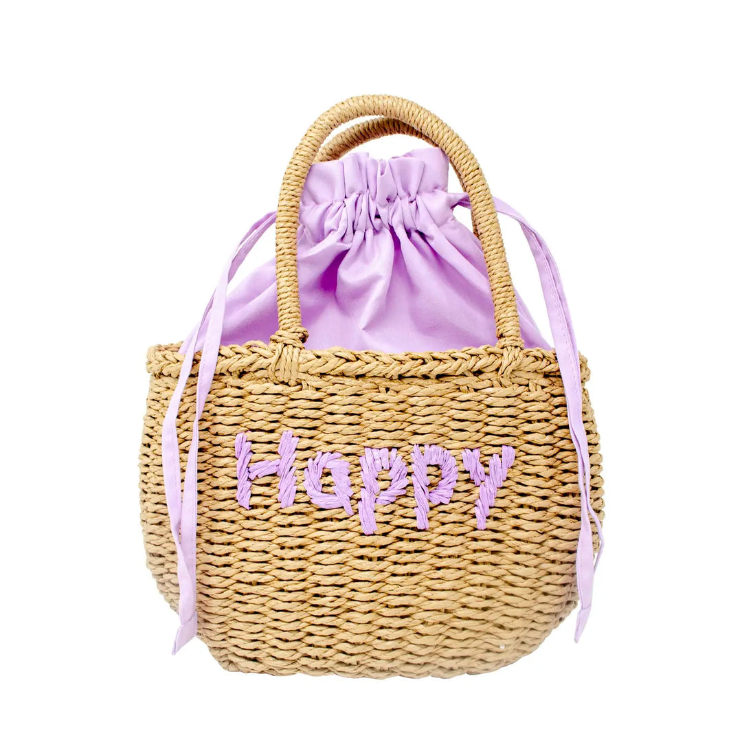 Wicker Message Basket Bag- Happy